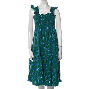 Hill House The Ellie Nap Dress Green Floral Print Size L